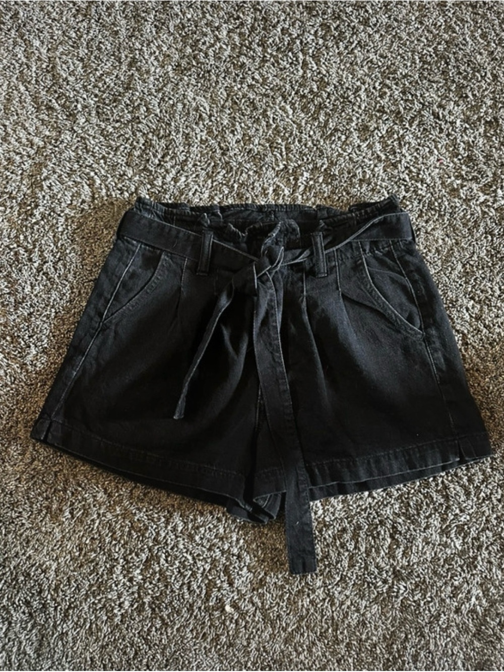 American Eagle Outfitters High-Waist Black Paperbag Tie Shorts